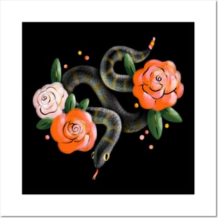 Snake with roses Posters and Art